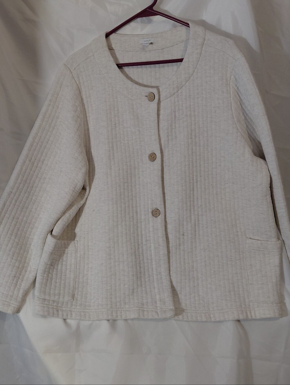 J. Jill Cream Quilted Button-Front Cardigan
